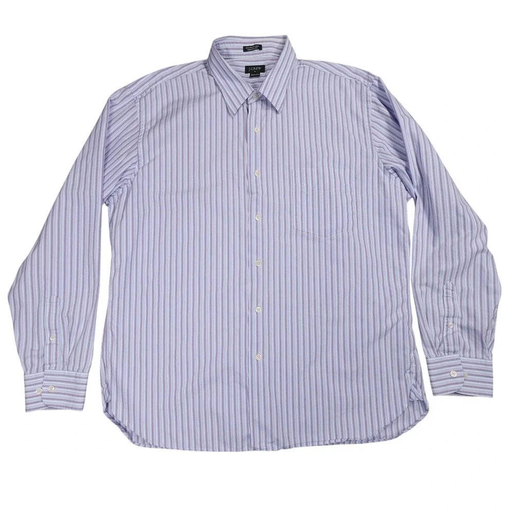 J Crew 80s 2-Ply Striped Button Down‎ Shirt Long Sleeve Cotton XL (17-17 1/2)